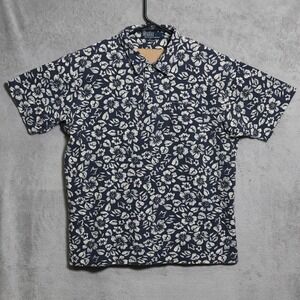 Polo Ralph Lauren Shirt Mens Large Navy Blue White Hawaiian Floral Pique